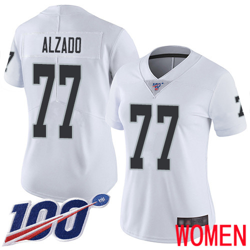 Oakland Raiders Limited White Women Lyle Alzado Road Jersey NFL Football #77 100th Season Vapor Jersey->women nfl jersey->Women Jersey
